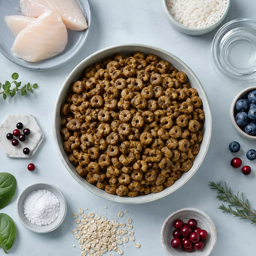 Finished dry pet food prepared for OEM and ODM customization