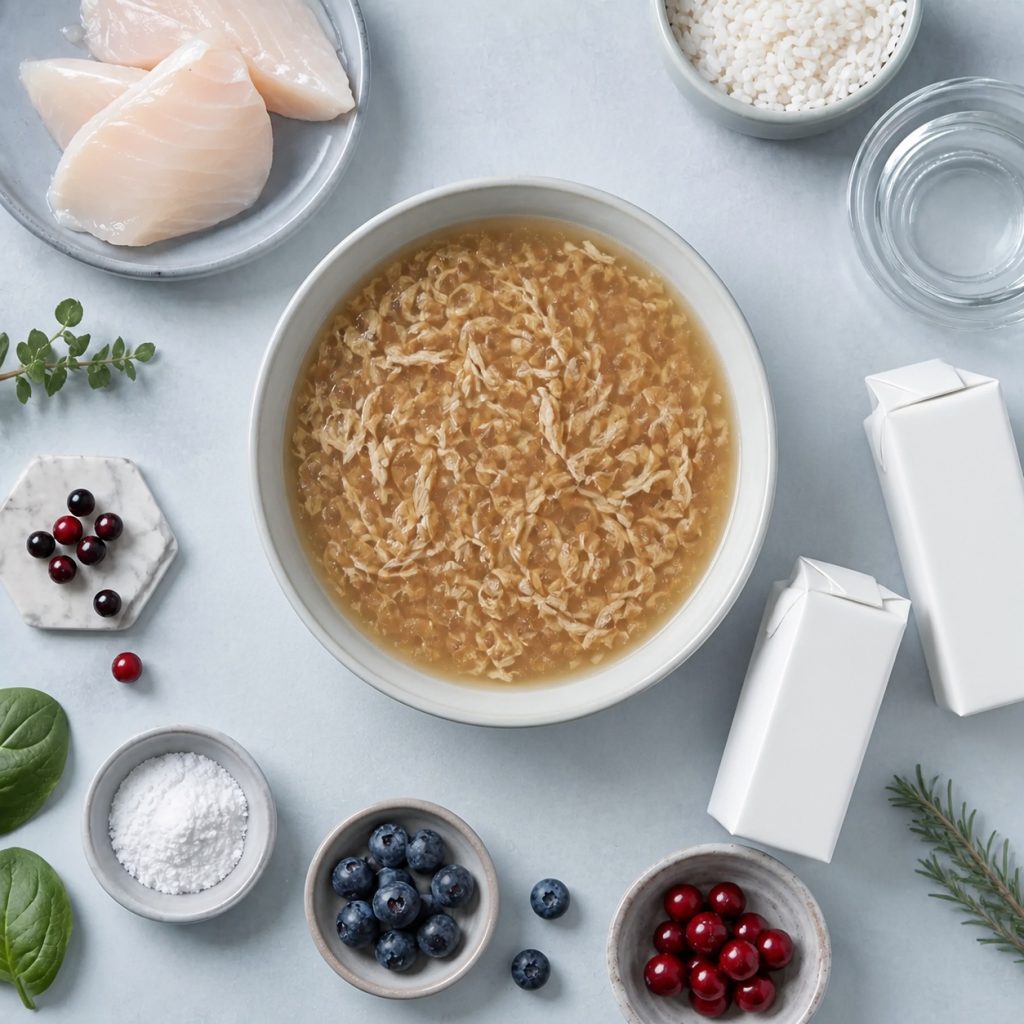 Wet pet food with lightweight carton packaging
